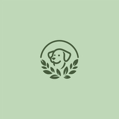 Dog and leaf logo in clean and creative illustration style.