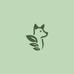 Dog and leaf logo in clean and creative illustration style.