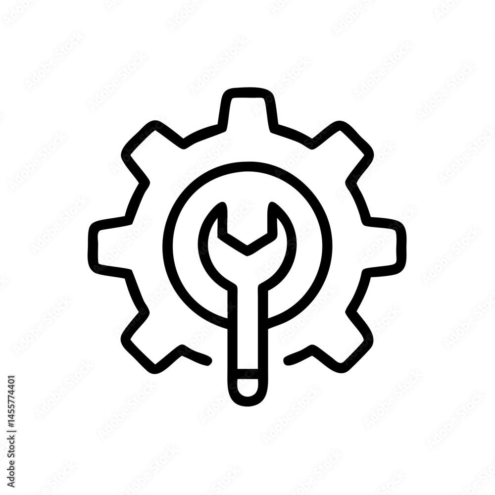 Aufkleber gear with wrench on transparent background for web and graphic design