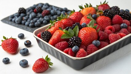 Colorful Mixed Berry Platter with Juicy Summer Fruits Close-Up