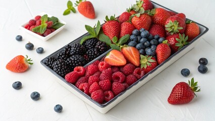 Colorful Mixed Berry Platter with Juicy Summer Fruits Close-Up