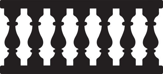 Repeating Balustrade Silhouette Black Vector | Architectural Railing Illustration