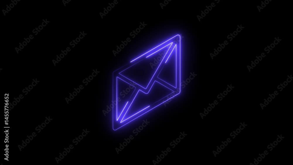 Poster email icon with neon glow effect on a black background