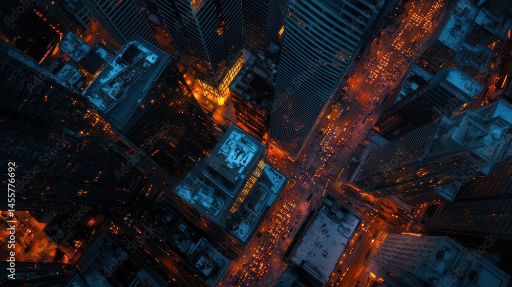 Poster digital cityscape, high-tech metropolis visualization with futuristic urban planning and complex net