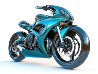 Fototapeta premium Futuristic Teal Sportbike on White Background