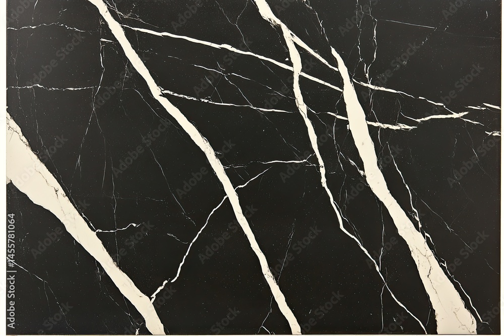 Poster black and white marble-like surface with prominent veins. intricate patterns of contrasting colors c