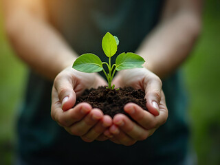 Cultivating Tomorrow Hands Holding a Tiny Plant Generative AI