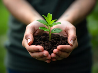 The Gift of Life Hands Offering a Budding Plant Generative AI
