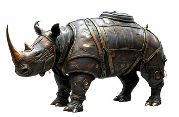 Fototapeta premium Standing Armored Rhino Sculpture Isolated on White