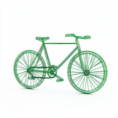 Green Wireframe Bicycle Digital Illustration on White