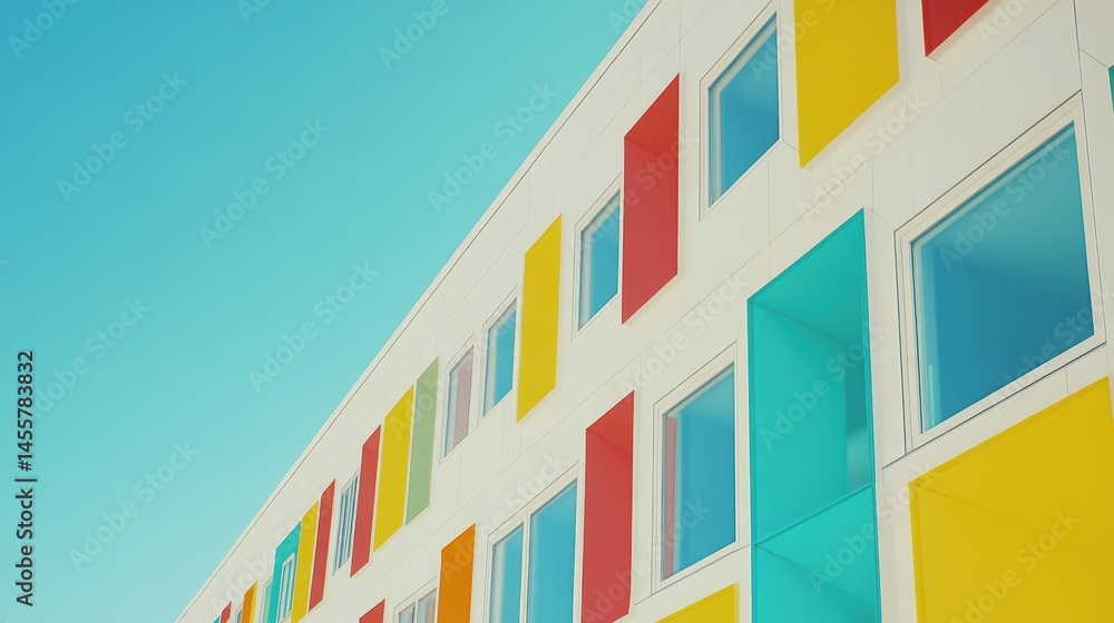 Aufkleber modern colorful architecture featuring an abstract facade design with bright windows and a clear sky