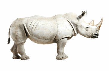 Fototapeta premium Standing Rhinoceros Against White Background Isolated Image