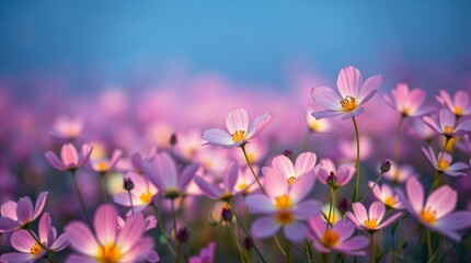 Fototapeta premium Pink flowers blooming in a serene garden background 