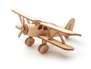 Light Brown Cardboard Model Airplane on White Background