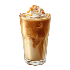 A delightful Caramel Iced Coffee, perfect for a summer day. , isolated on white background