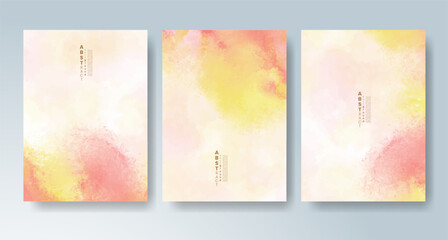 Set of cards with bright colorful vector watercolor background. Design for your date, postcard, banner.