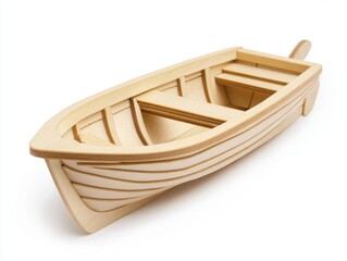 Fototapeta premium Light Brown Wooden Model Boat on White Background