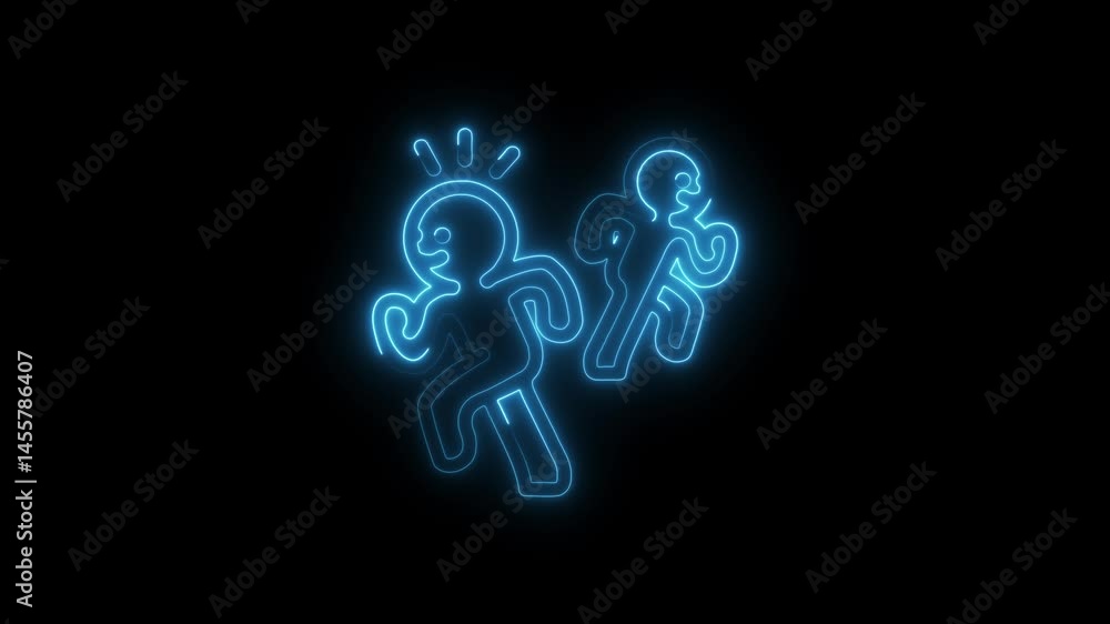 Poster neon runners glowing figures animated character running loop on black background
