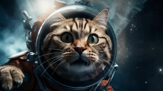 A curious cat in a space helmet, exploring the wonders of the universe.