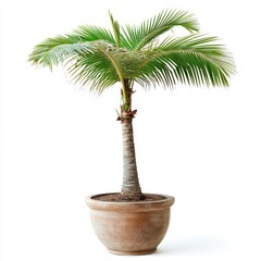 Obraz premium Lush Green Palm Tree in Terracotta Pot on White Background