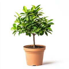 Obraz premium Lush Green Potted Citrus Tree on White Background
