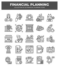 Collection of 25 Financial Planning Icons: Guide to Finance. Money Management. and Investment