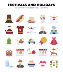 Festivals and Holidays. Collection of 25 Festive Icons