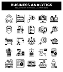 Collection of Business Analytics Icons: Data Analysis. Financial Reports. and Business Intelligence