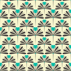 Blue abstract flower seamless pattern on a beige background. Art Deco tulip endless print.