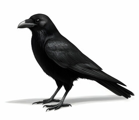 Fototapeta premium Standing Black Raven on a White Background Full Body View