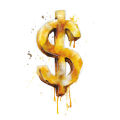 Golden dollar sign with paint drips.