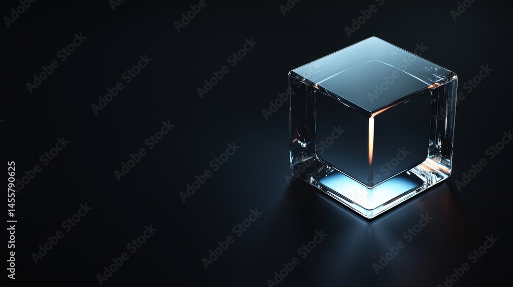 Poster a cube with a glowing light on the bottom.