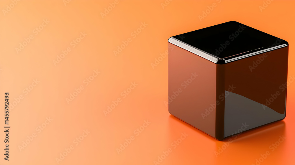 Aufkleber glossy black cube on orange background. detailed 3d rendering of a simple geometric form