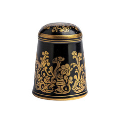 beautifully crafted thimble featuring intricate gold floral designs transparency background, showcasing fine craftsmanship and artistic detail. This decorative piece is perfect for collectors