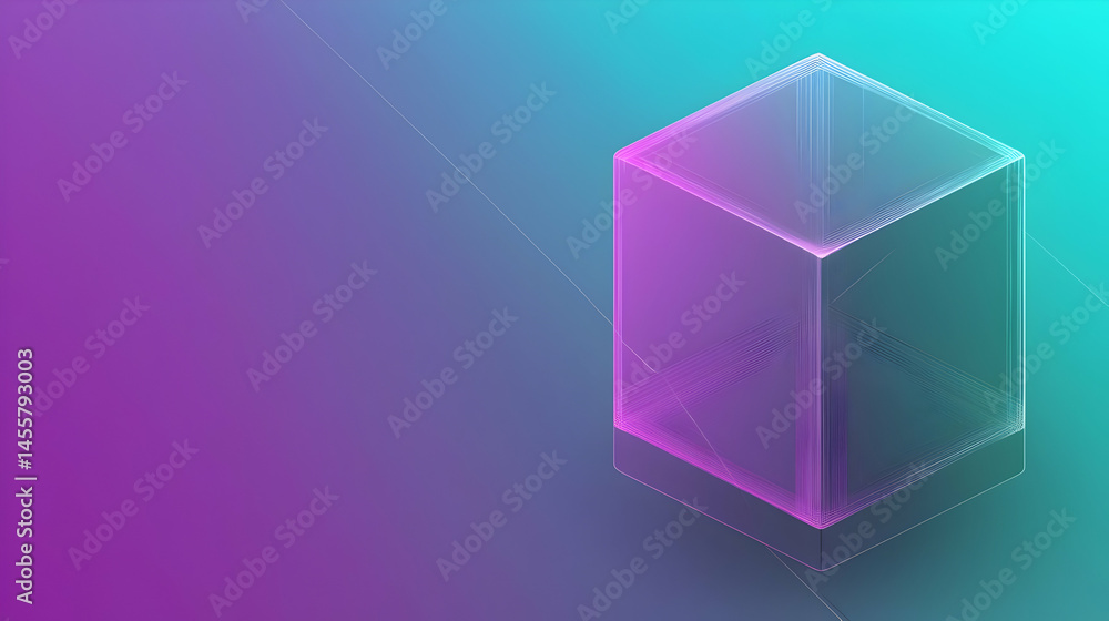 Aufkleber translucent cube on a gradient background. delicate lines within the cube
