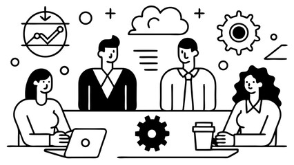 "Business Job Interview Concept: Vector Cartoon of Woman Interviewing Man in Suit at Table – Professional Meeting vector Illustration"
