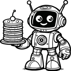 black and white line art vector cartoon  friendly robot isolated for coloring page.A robot cartoon cute fun alien mascot character man illustrations