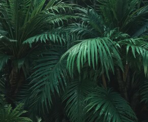Intricate palm fronds, vibrant emerald & jade hues, exotic plant, leaves texture, green