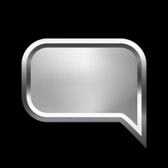 Silver speech bubble frame with shadow on black background. Platinum rectangle blank space for picture, painting, text, message. 3d realistic tube template vector illustration. Simple object mockup.