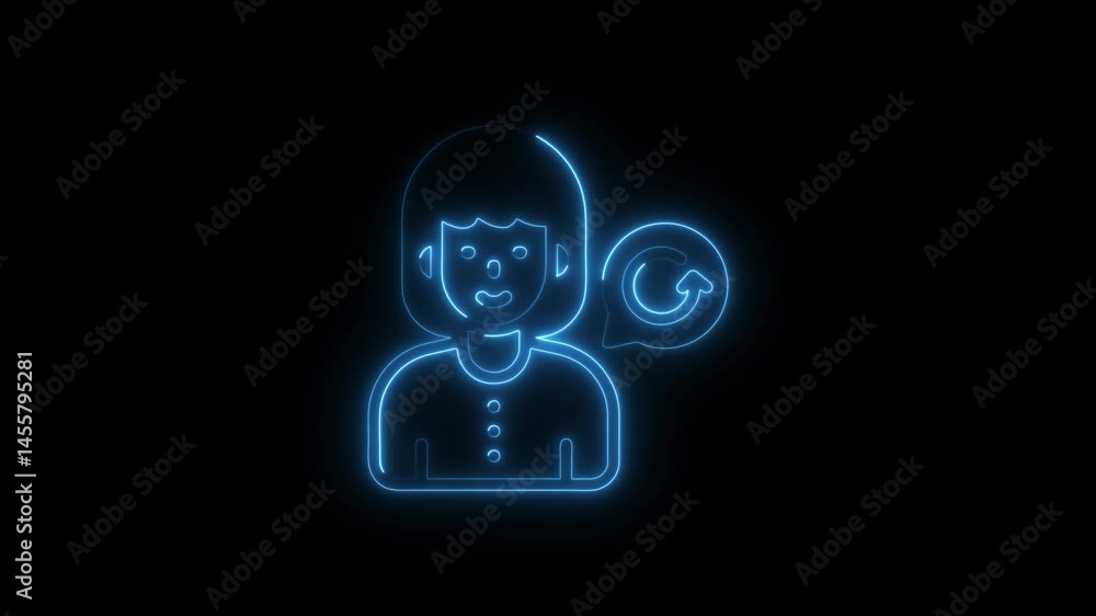 Aufkleber refreshing user avatar icon animated with neon style on black background