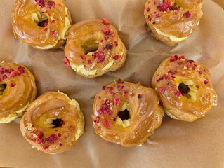 fresh small cakes with chocolate