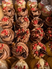 fresh small cakes with chocolate