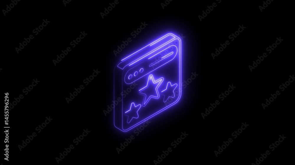 Poster glowing neon website design interface with stars isometric on dark background