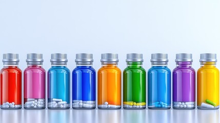 Colorful Medicine Bottles with Capsules: A Vibrant Display of Healthcare