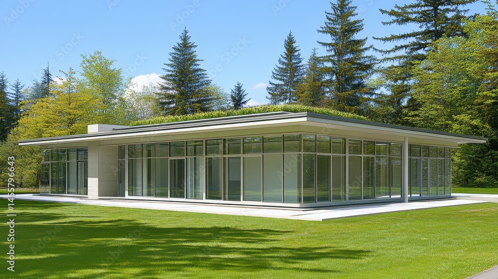 Aufkleber contemporary pavilion architecture nestled in lush greenery creating a serene and inviting atmospher