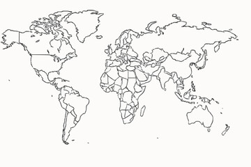 World Map Illustration Outlining Continents and Borders With a Minimalistic Design
