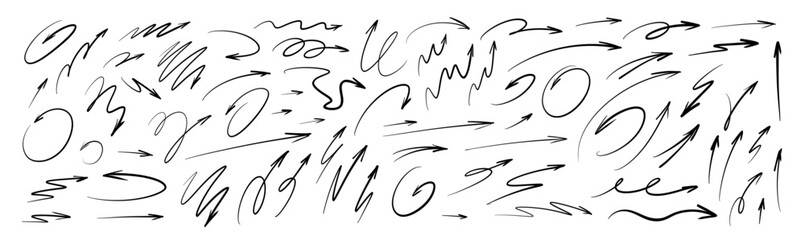 Hand Drawn Arrow Doodle Set – Vector Collection of Sketchy Swirls, Circles, and Directional Arrows