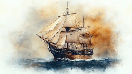 Obraz premium A detailed sketch of an old sailing ship, its sails billowing in the wind, a reminder of seafaring adventures.