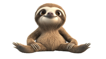 Obraz premium cute cartoon sloth sitting with a happy mood on white background