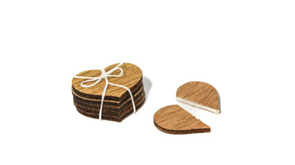 macro of wooden heart on white background
